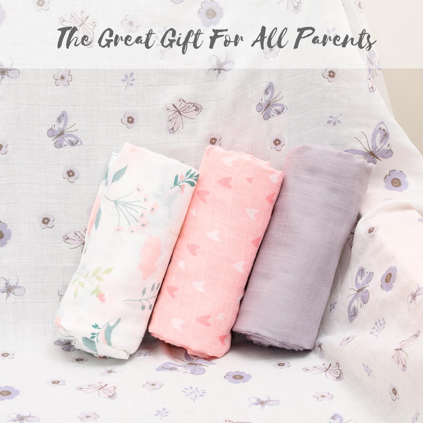 Muslin Swaddle Blankets, 4 Pack Newborn Receiving Blanket Neutral, Soft Breathable 100% Cotton Muslin Baby Blanket for Boys & Girls, Large 47 x 47 inches