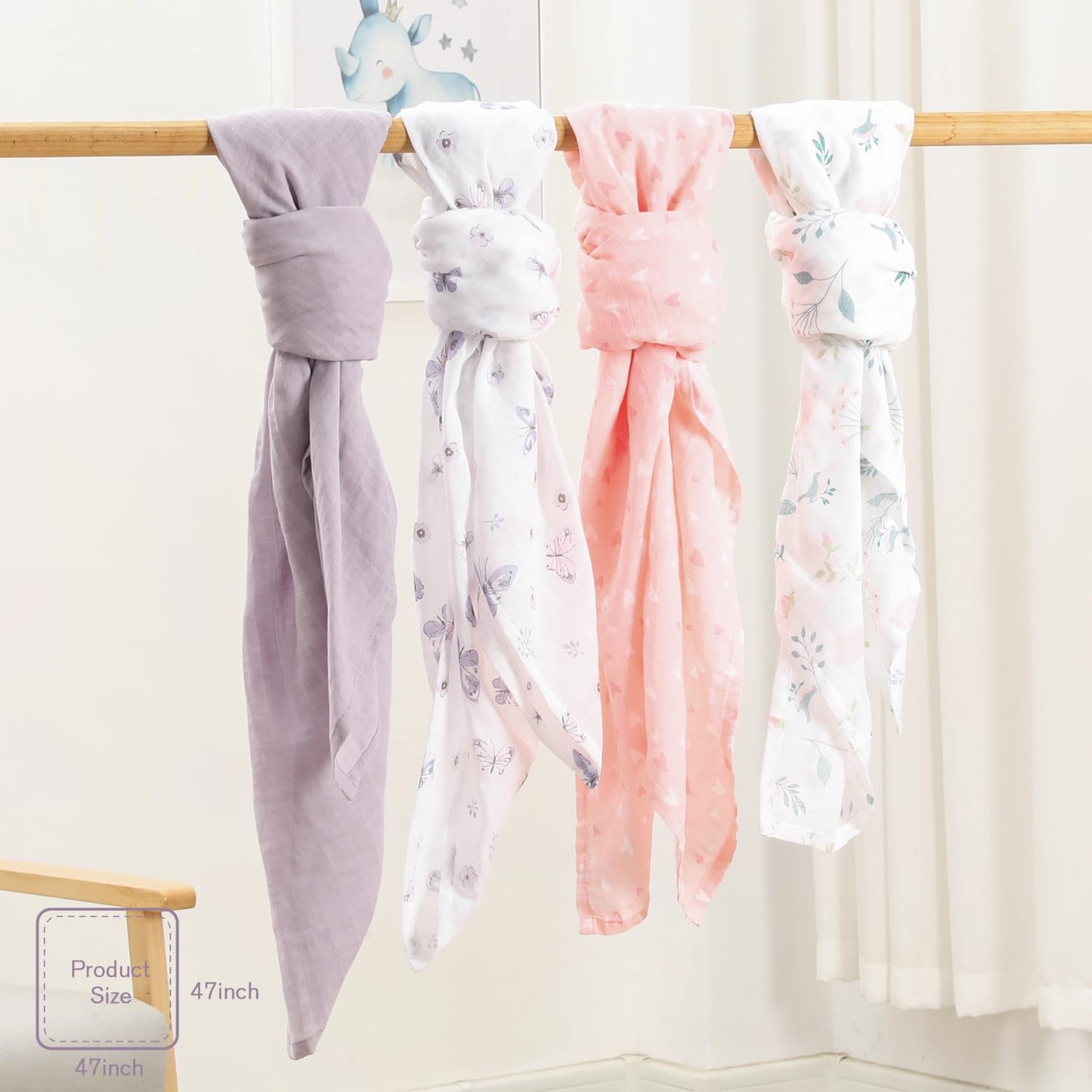 Muslin Swaddle Blankets, 4 Pack Newborn Receiving Blanket Neutral, Soft Breathable 100% Cotton Muslin Baby Blanket for Boys & Girls, Large 47 x 47 inches